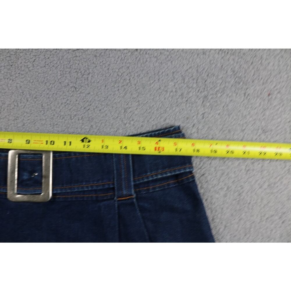 Vintage Serious La Skirt L Blue Denim Micro Mini Big Buckle 6" Grunge Y2K USA - Picture 5 of 7